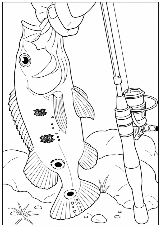 魚與釣竿著色圖